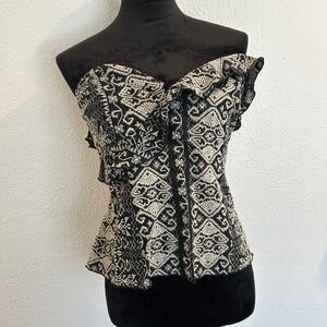 Anna Sui For Anthropologie Black and White Embroidered Bustier.